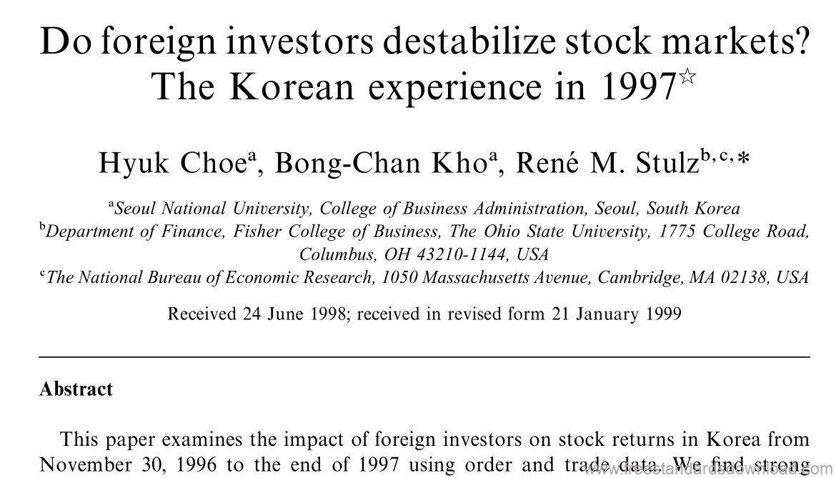 Do foreign investors destabilize stock markets The Korean experience in ...